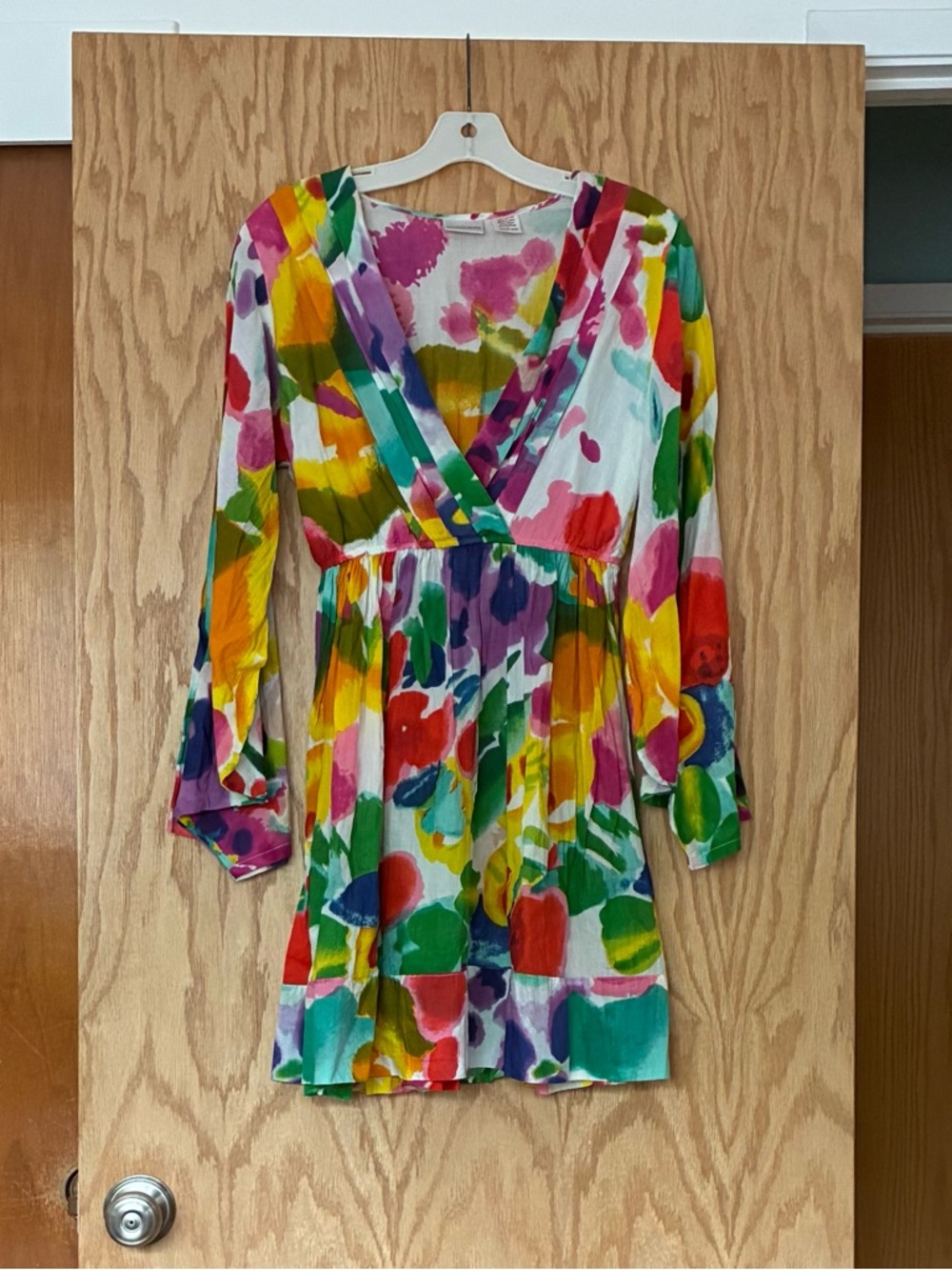 Multicolor Watercolor Floral V-Neck Dress